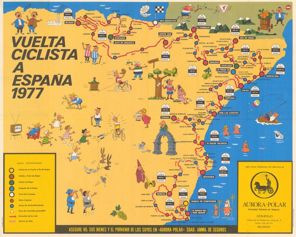 Vuelta Ciclista a España Mapa Oficial. Pictorial cycling road race map 1977