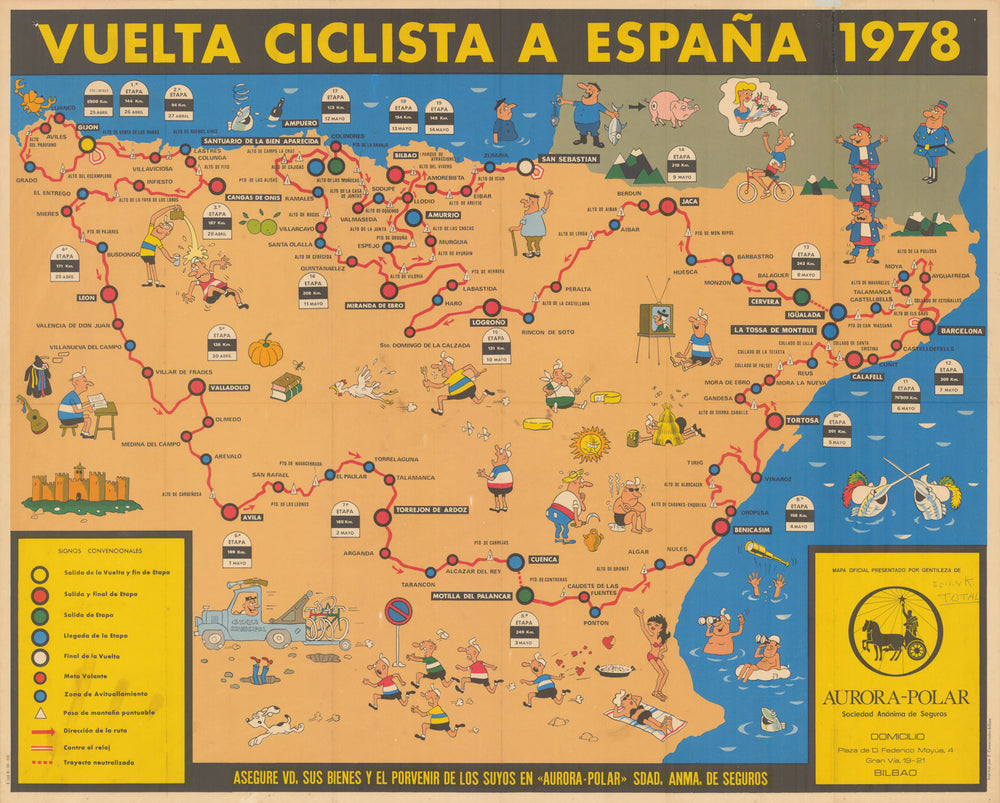 Vuelta Ciclista a España Mapa Oficial. Pictorial cycling road race map 1978