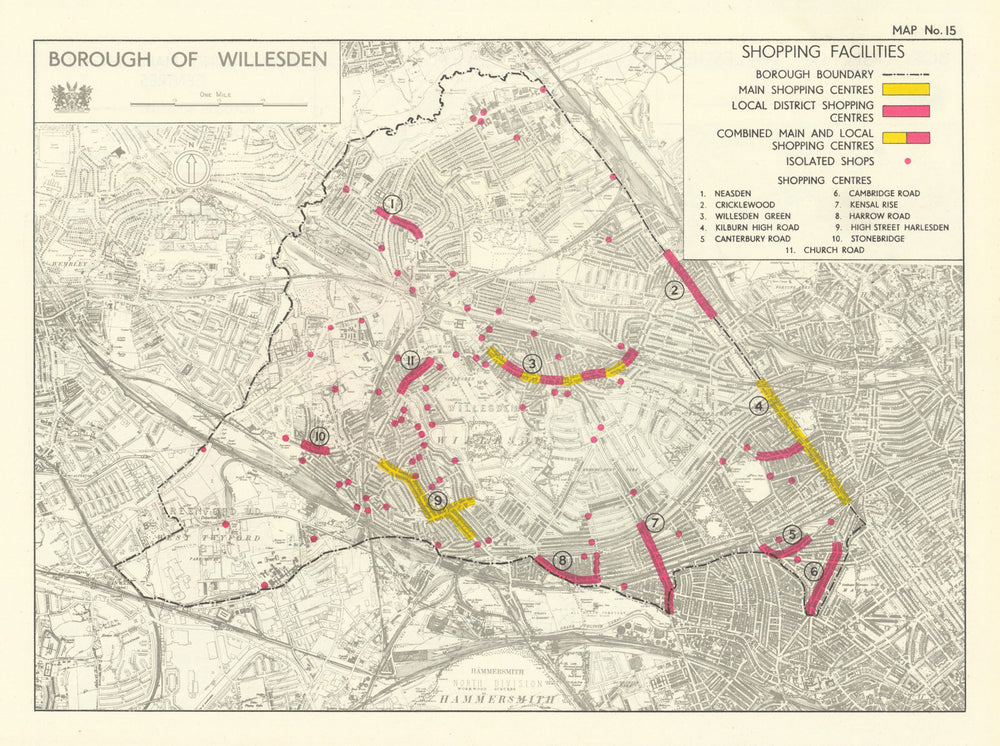 Willesden Borough. Shopping facilities. Kensal Kilburn Neasden 1950 old map