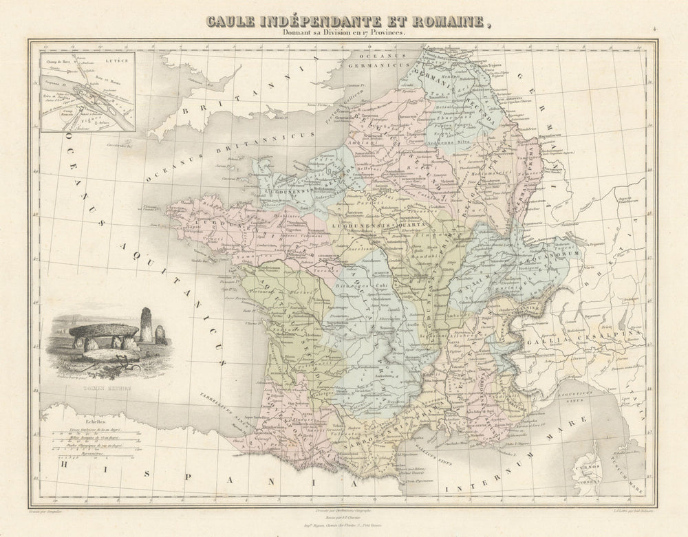 Gaule Indépendante et Romaine by Migeon. Roman Gaul / France 1861 old map