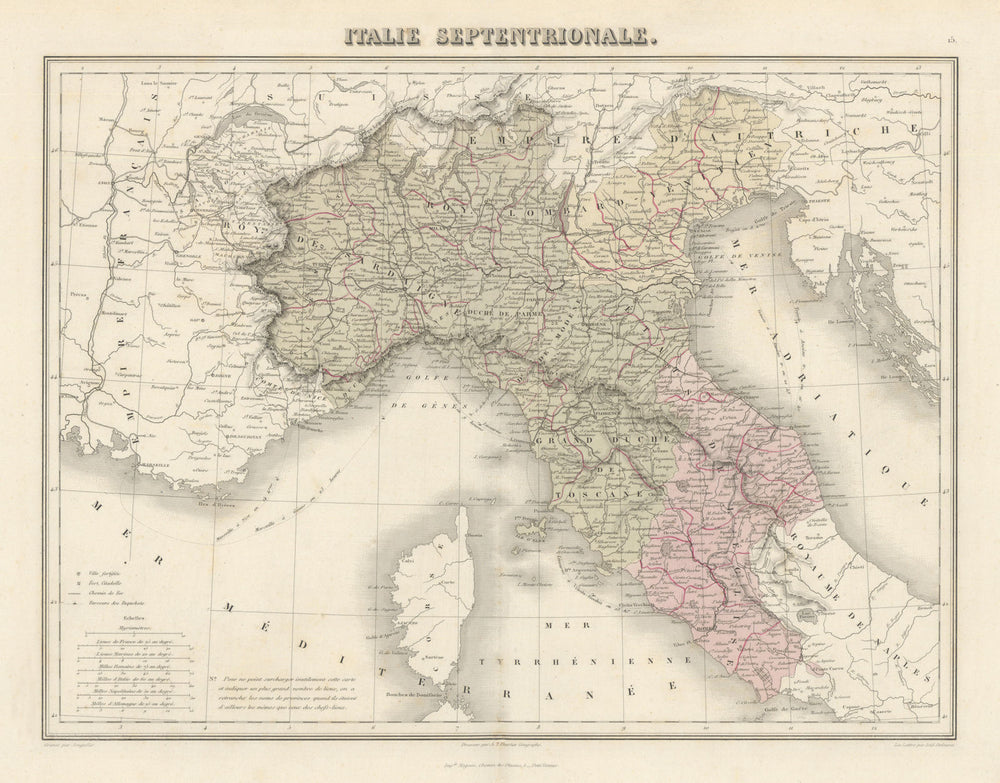 Italie Septentrionale by Migeon. Northern Italy 1861 old antique map chart