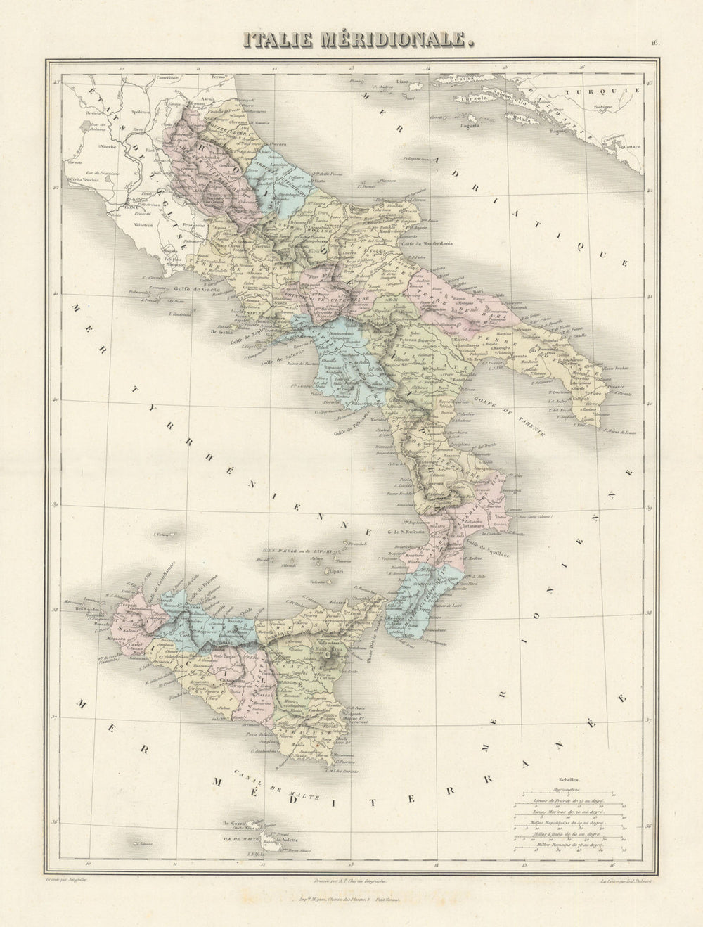 Italie Méridionale by Migeon. Southern Italy. Kingdom of Naples. Sicily 1861 map
