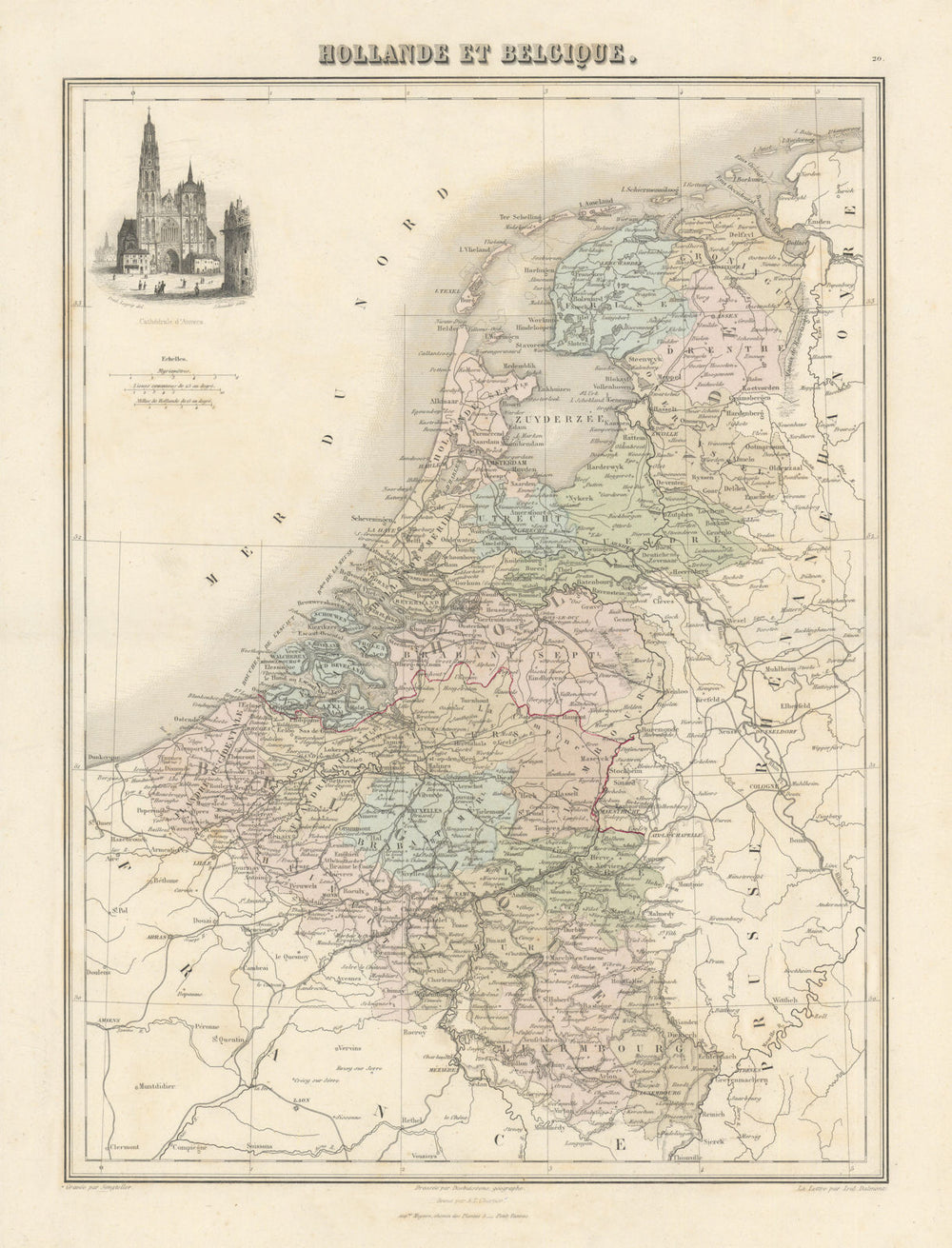 Hollande et Belgique by Migeon. Benelux Belgium Netherlands 1861 old map