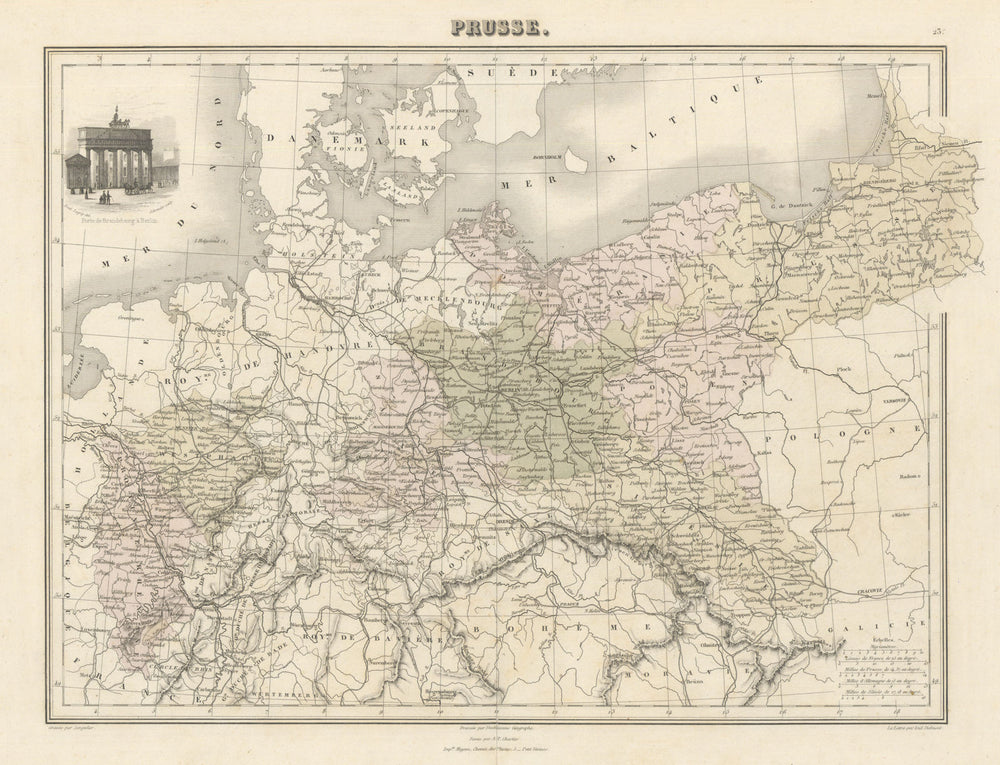 Prusse by Migeon. Prussia 1861 old antique vintage map plan chart