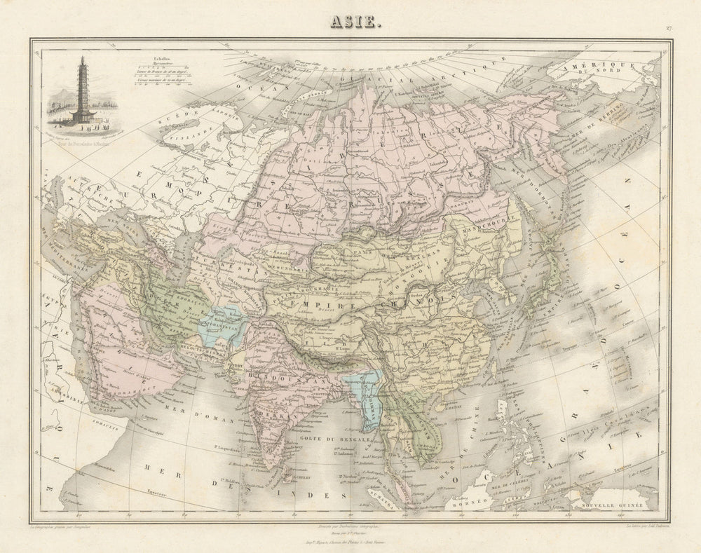 Asie by Migeon. Asia 1861 old antique vintage map plan chart