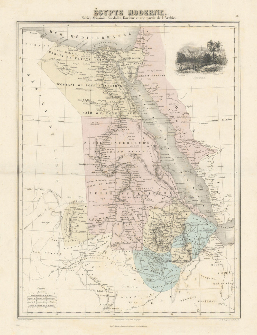 Egypte moderne. Nubie, Abyssinie, Kordofan &… l'Arabie by Migeon 1861 old map