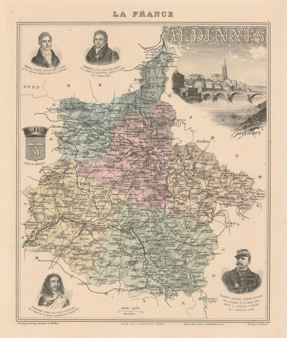 Ardennes département. Charleville-Mézières vignette. Vuillemin 1890 old map