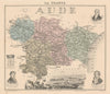 Aude département. Carcassonne vignette. Vuillemin 1890 old antique map chart