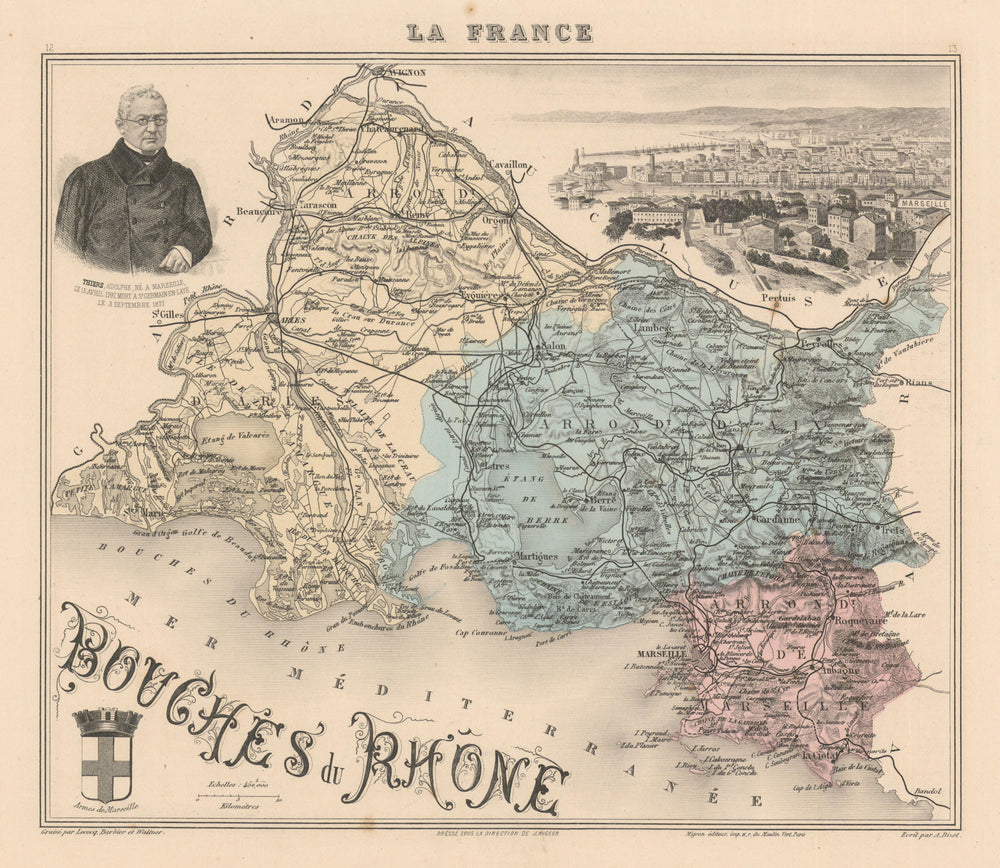 Bouches-du-Rhône département. Marseille. Vuillemin 1890 old antique map chart