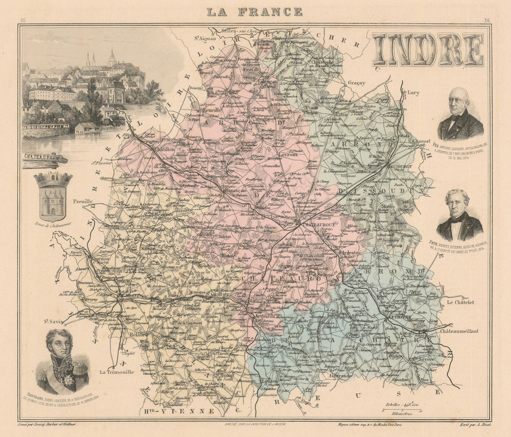 Indre département. Châteauroux vignette. Vuillemin 1890 old antique map chart