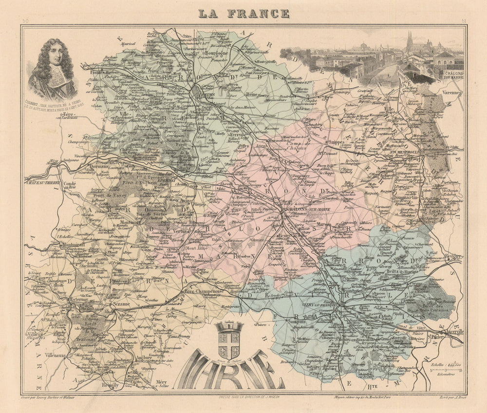 Marne département. Châlons-en-Champagne vignette. Vuillemin 1890 old map