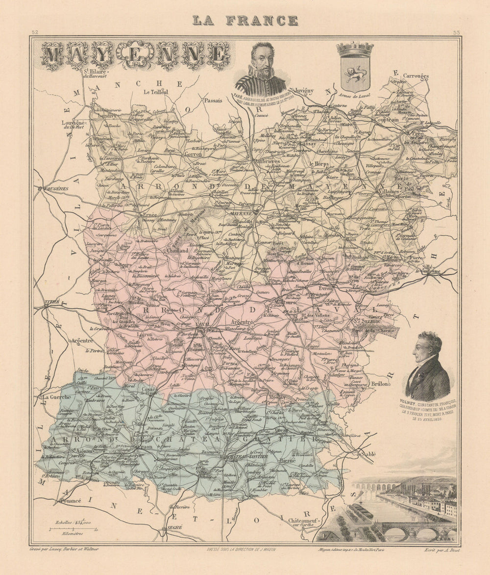 Mayenne département. Laval vignette. Vuillemin 1890 old antique map plan chart