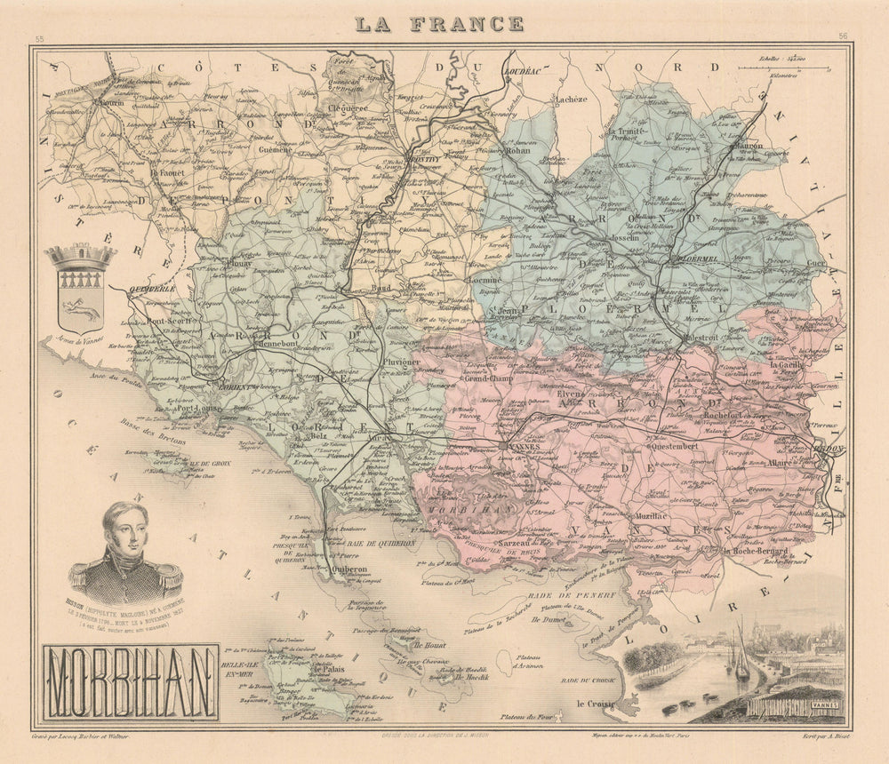 Morbihan département. Vannes vignette. Vuillemin 1890 old antique map chart