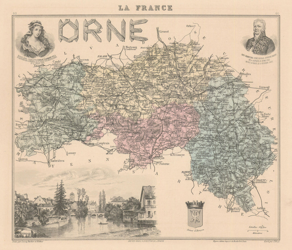 Orne département. Alençon vignette. Vuillemin 1890 old antique map plan chart