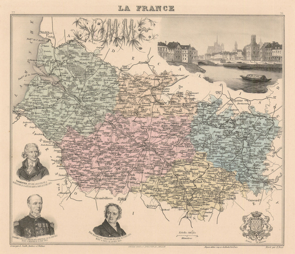 Somme département. Amiens vignette. Vuillemin 1890 old antique map plan chart