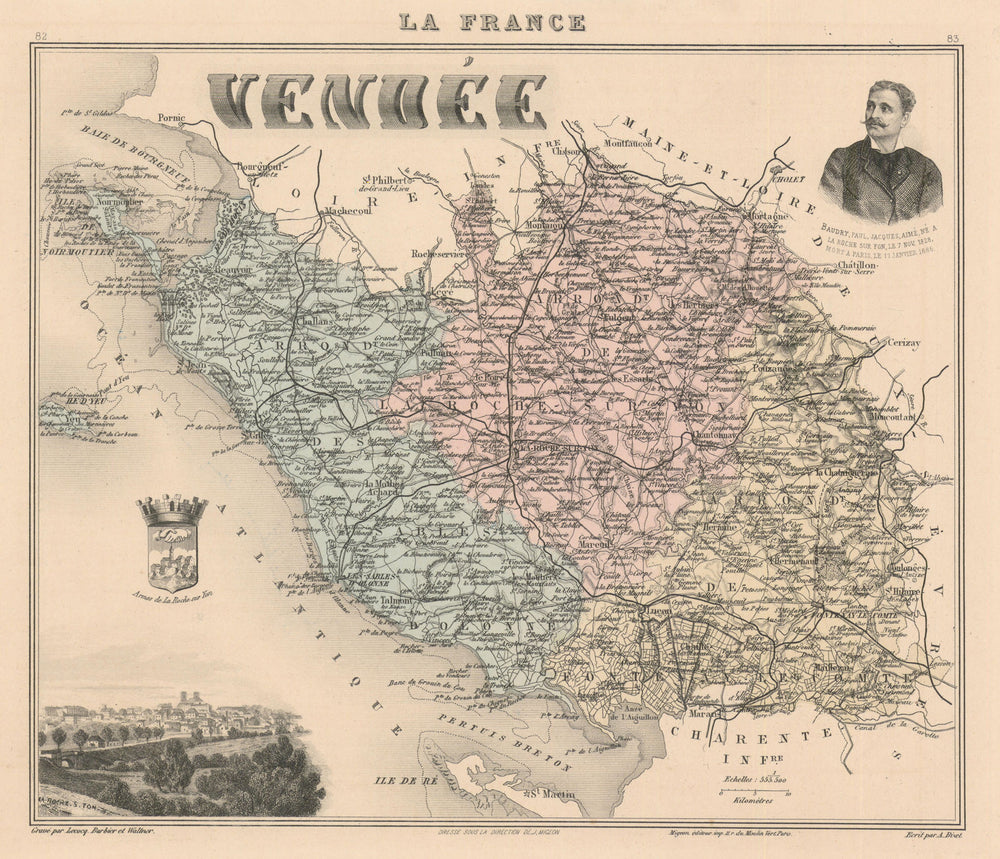 Vendée département. La Roche-sur-Yon vignette. Vuillemin 1890 old antique map