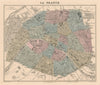 Paris en 20 Arrondissements by Vuillemin 1890 old antique map plan chart