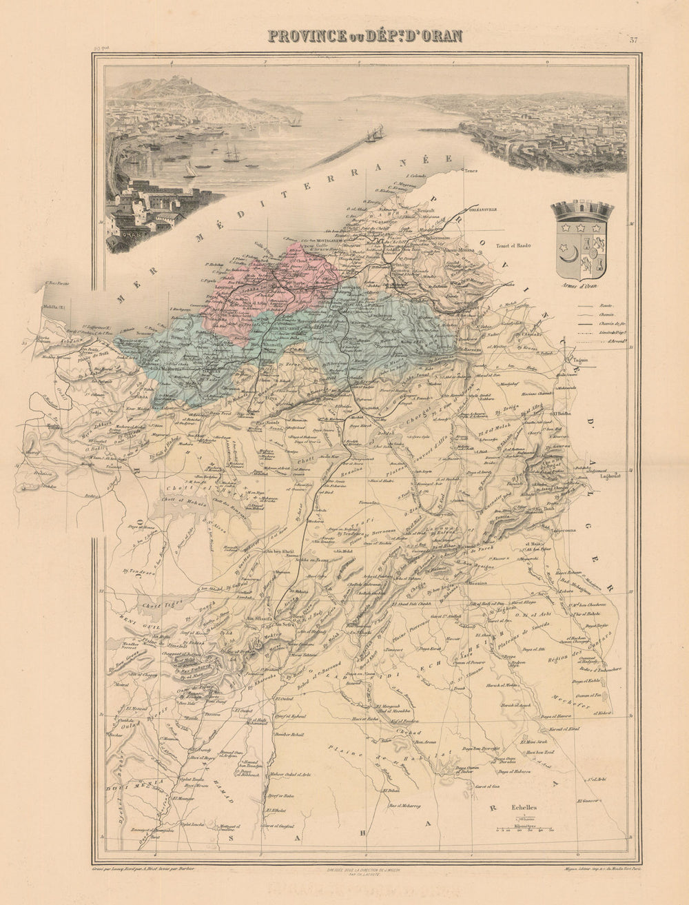 French Algeria. Province de Oran. Vuillemin.  1890 old antique map plan chart