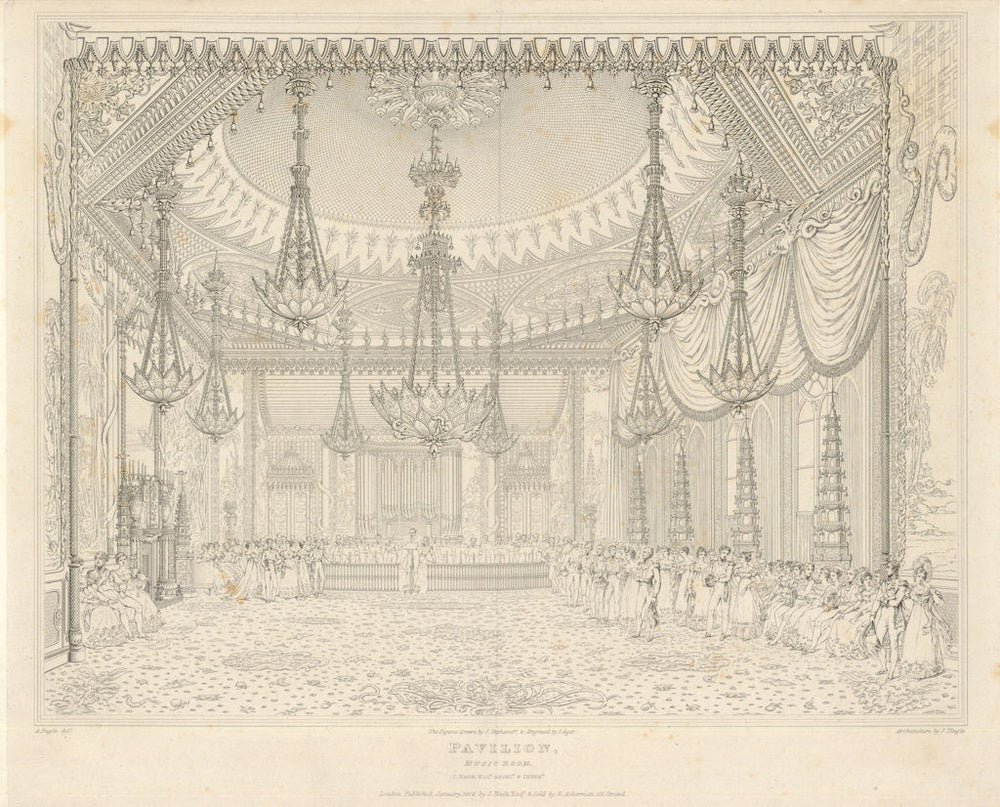 Brighton Royal Pavilion - Music Room - John Nash / Augustus Pugin 1826 print