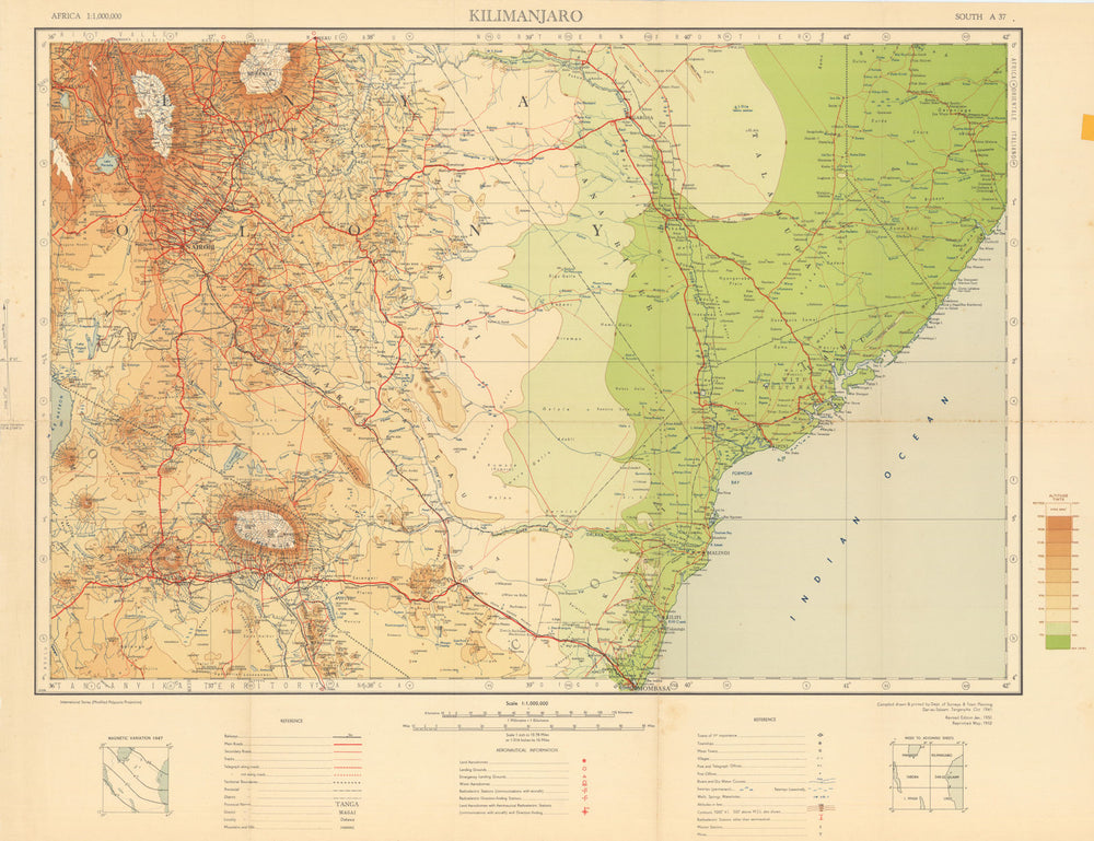 Kilimanjaro Safari map. Arusha Amboseli Tsavo Nairobi Mount Kenya Tanzania 1952