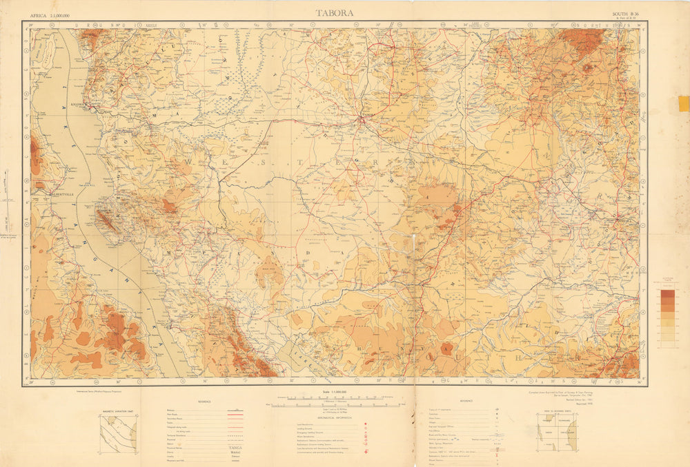 Tabora Safari map. Ugalla Mahale Mountains Rukwa Rungwa Katavi. Tanzania 1953