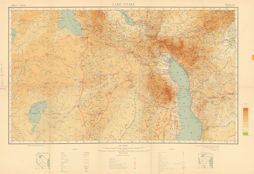 Lake Nyasa Safari map. Nyika Bangwuelu Kipengere. Tanzania Zambia Malawi 1953