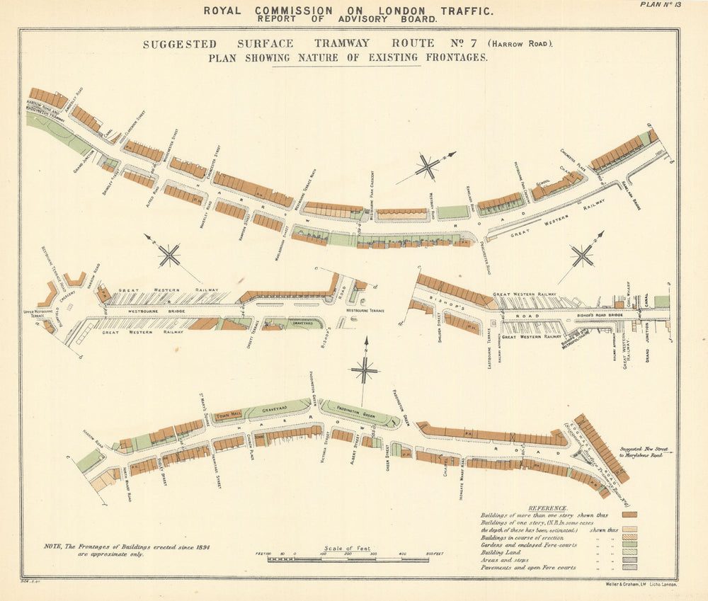 Proposed Harrow Road tram route. Paddington - Royal Oak - Maida Hill 1905 map