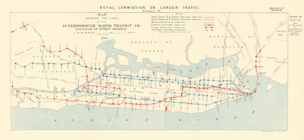 New York City Subway lines. Interborough Rapid Transit Company lines 1906 map