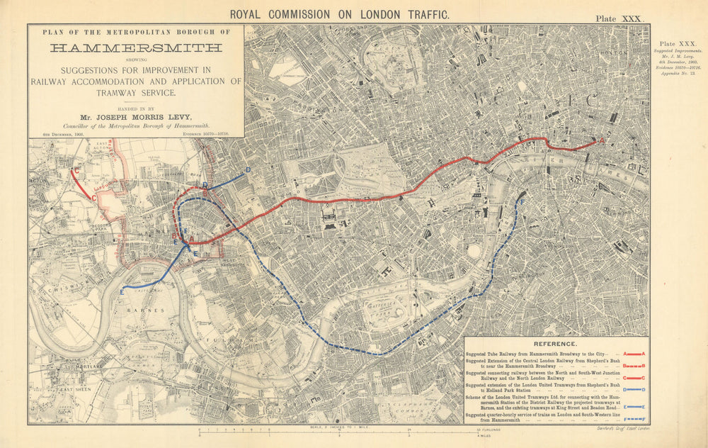 Proposed London Underground tube line for a Hammersmith and City line 1906 map