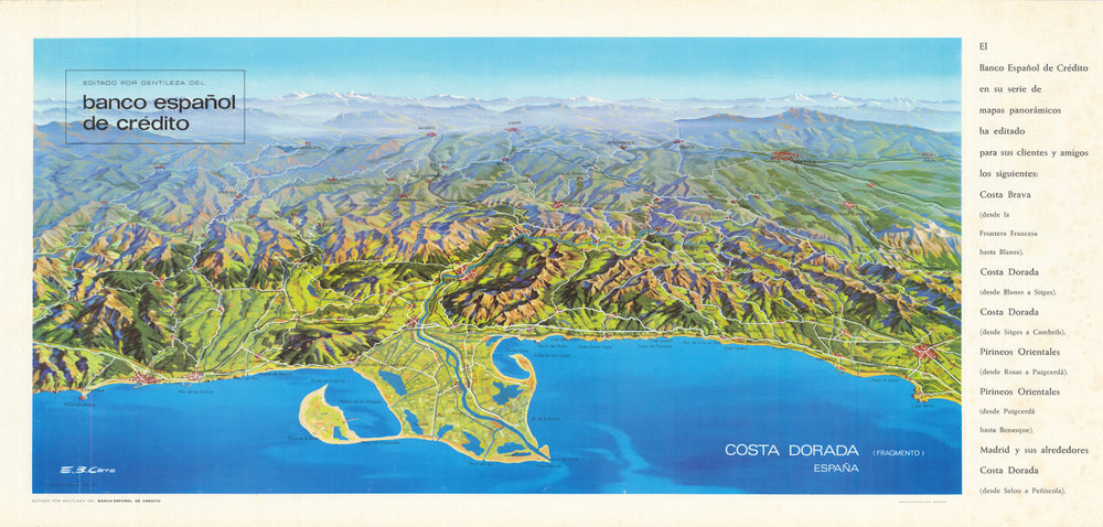Costa Daurada (part) & Costa del Azahar bird's eye panorama. E.B. Carre 1967 map