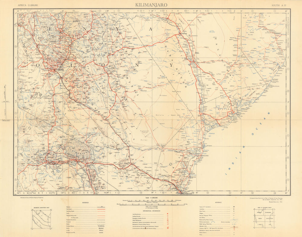 Kilimanjaro Safari map. Arusha Amboseli Tsavo Nairobi Mount Kenya Tanzania 1951