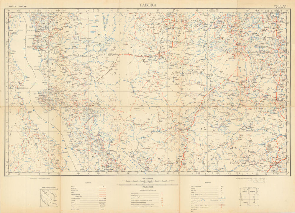 Tabora Safari map. Ugalla Mahale Mountains Rukwa Rungwa Katavi. Tanzania 1951