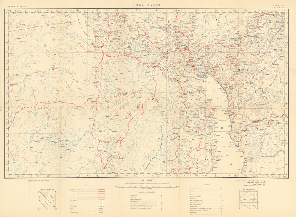 Lake Nyasa Safari map. Nyika Bangwuelu Kipengere. Tanzania Zambia Malawi 1958