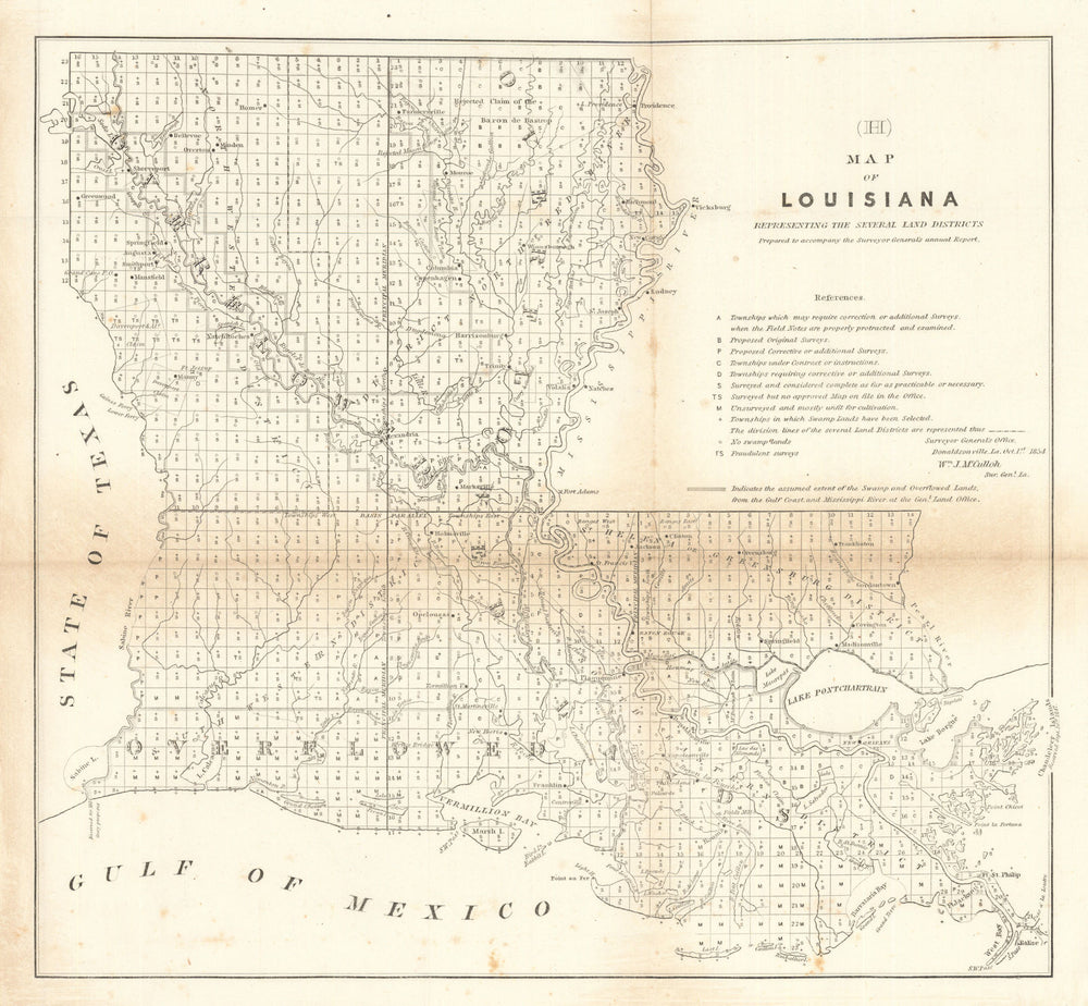A map of Louisiana, representing the several Land Districts 1854 old