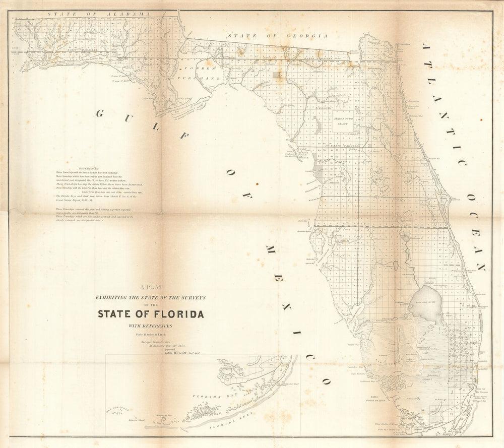A plat exhibiting the state of the Surveys in Florida. US Topo Bureau 1854 map