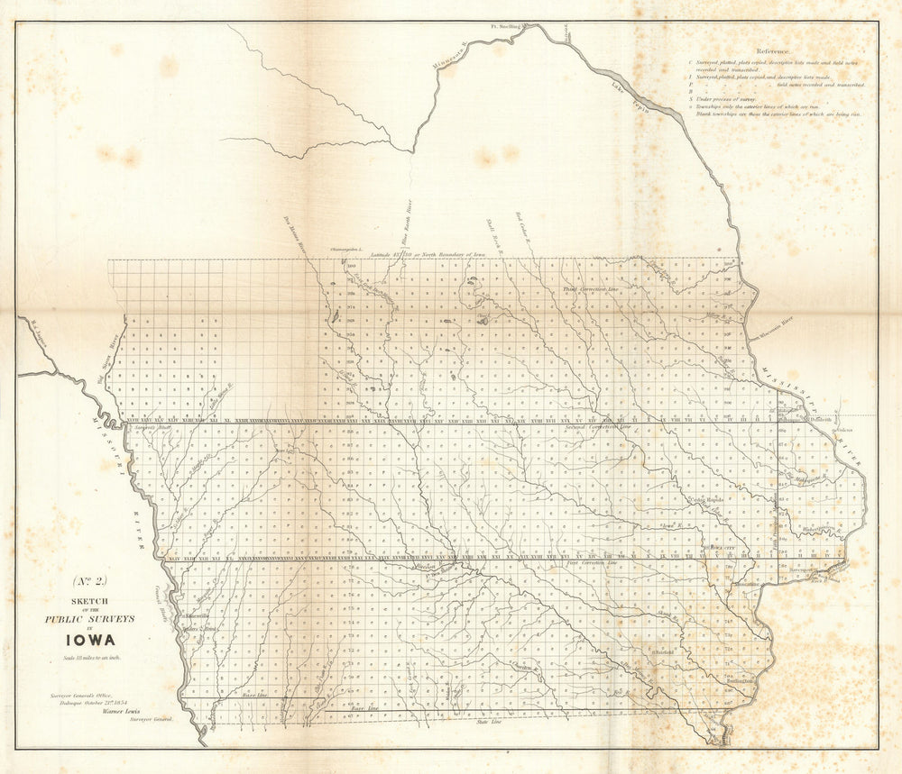 Sketch of the Public Surveys in Iowa. US Topographical Bureau 1854 old map