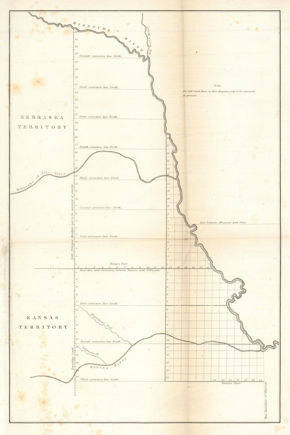 Sketch of the Public Surveys in Kansas and Nebraska. US Topo. Bureau 1854 map