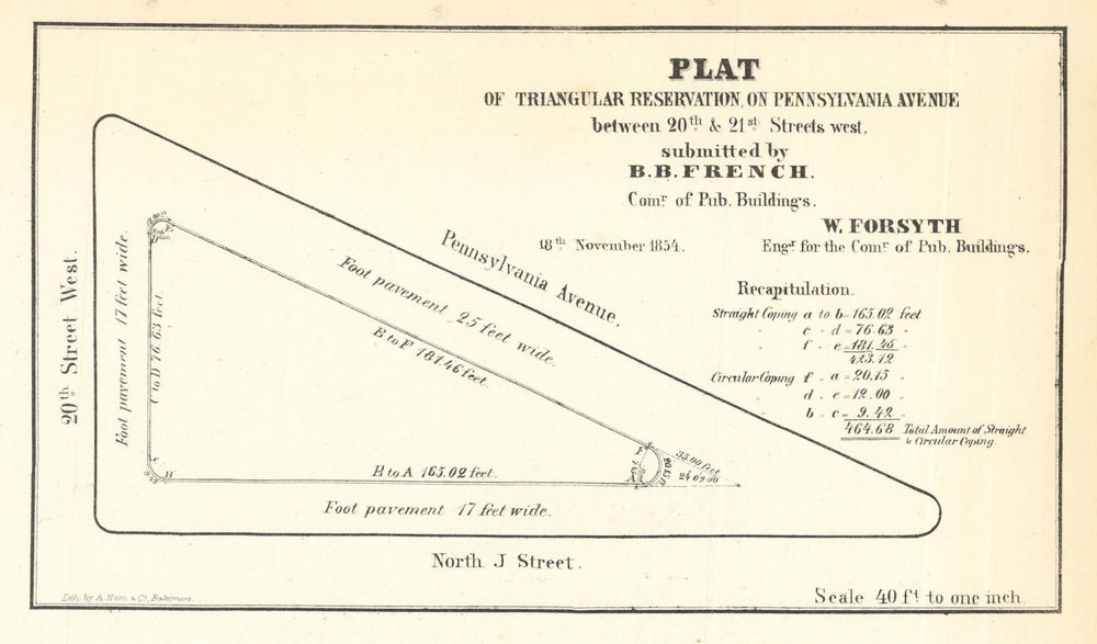 Pennsylvania Avenue between 20th & 21st Streets west. James Monroe Park 1854 map