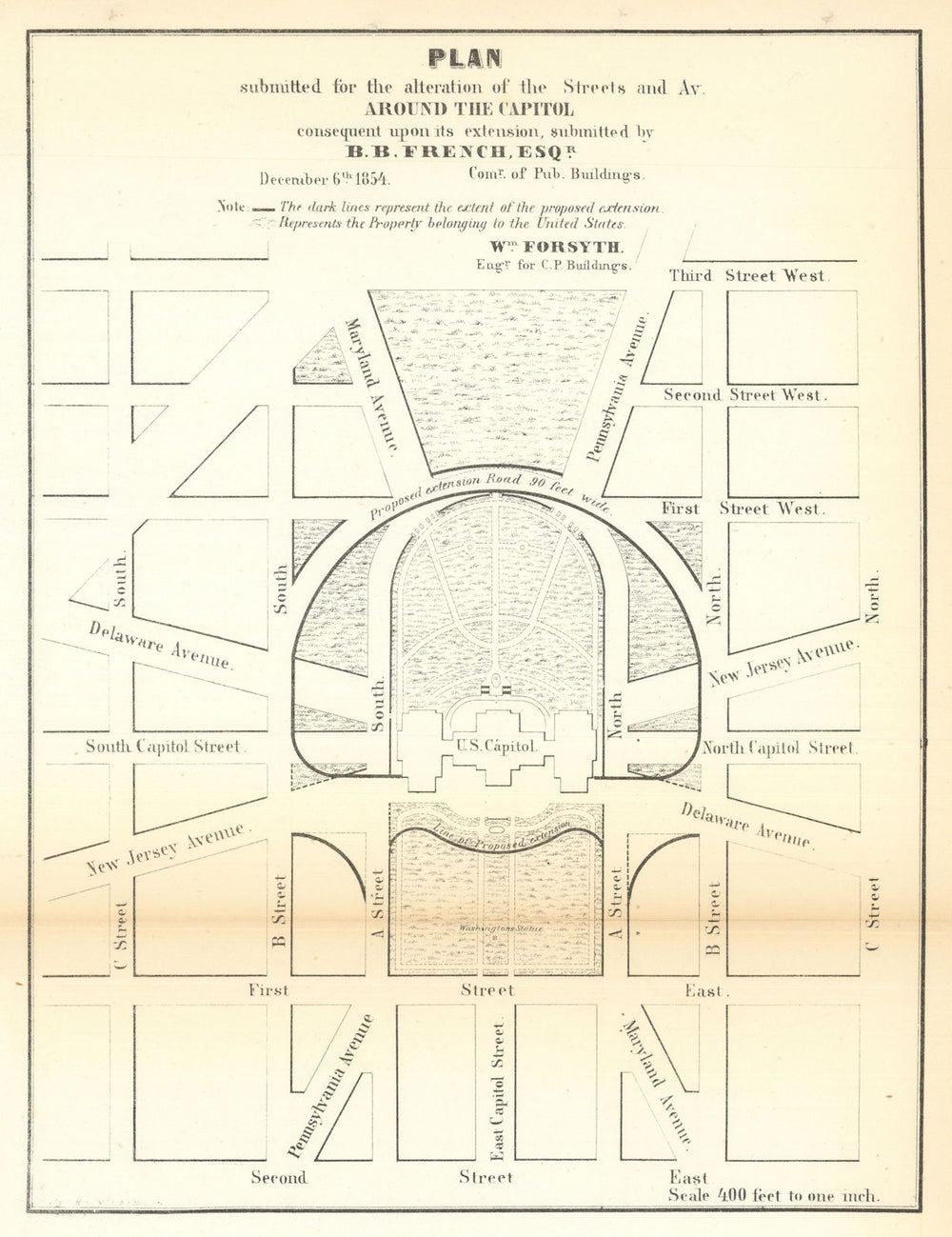 Plan… alteration of streets & avenues around the Capitol. Washington 1854 map