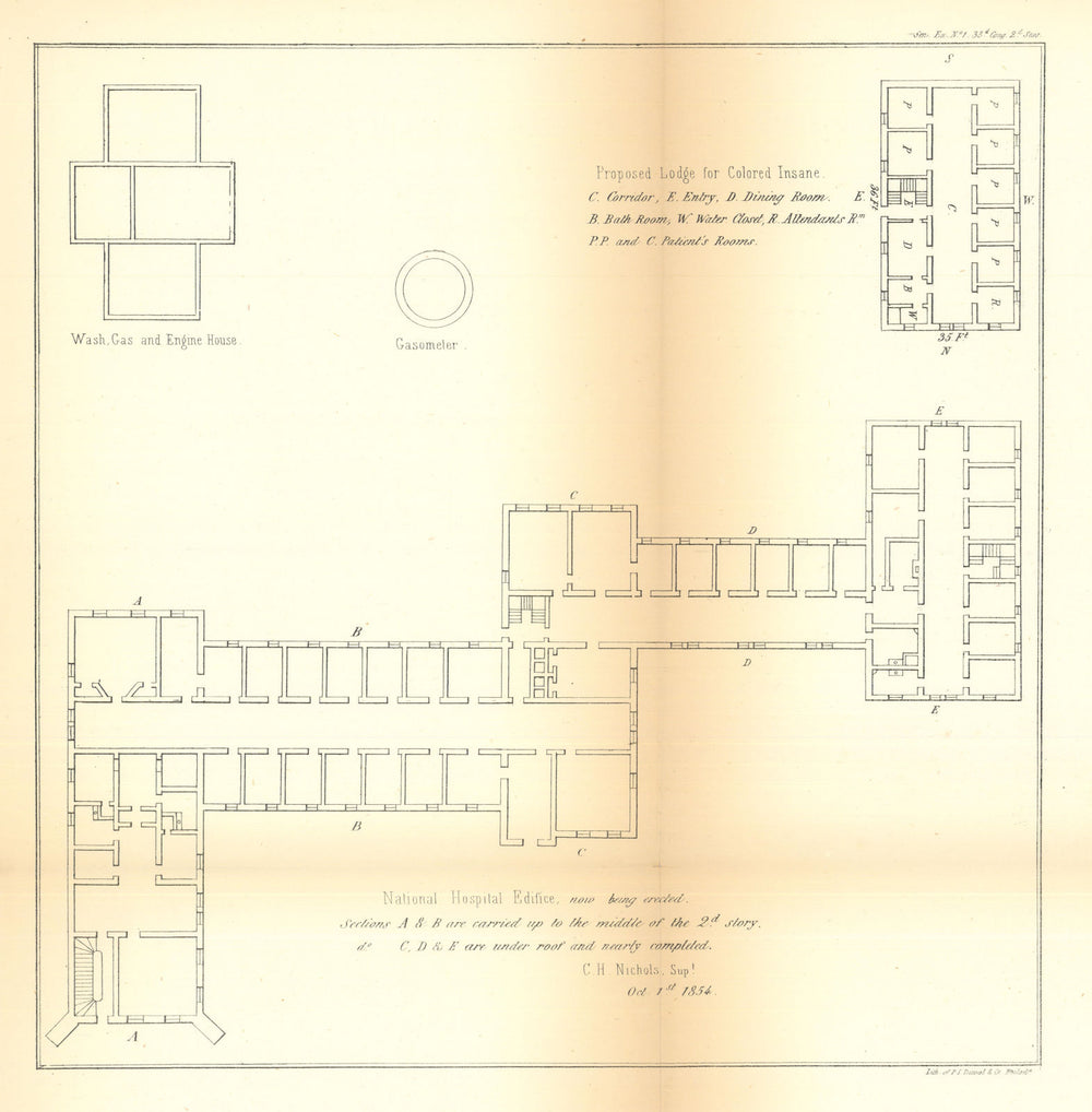 Plan of the National Hospital Edifice & Lodge for Colored Insane 1854 old map