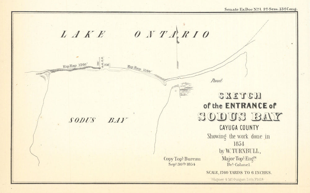 Entrance of Sodus Bay, Cayuga county, New York showing the work done in 1854 map