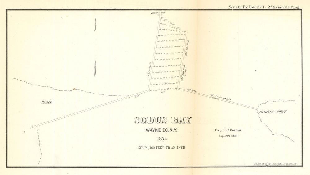 Sodus Bay, Wayne County, New York. US Topographical Bureau 1854 old map
