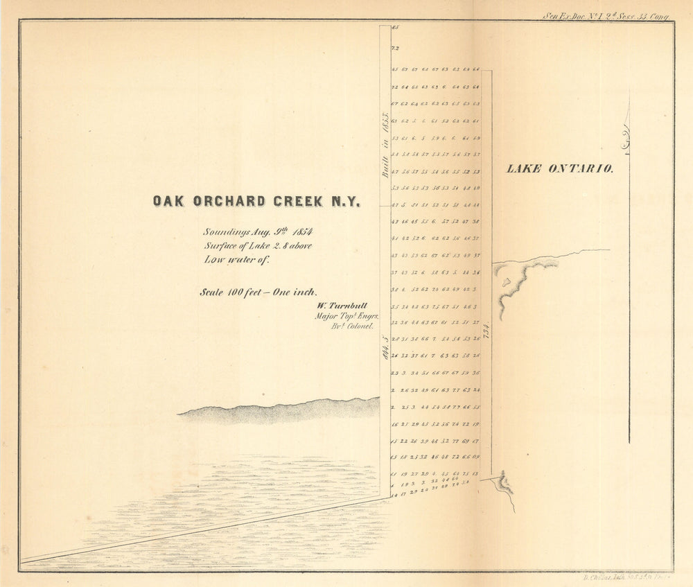 Oak Orchard Creek, New York. US Topographical Bureau 1854 old antique map