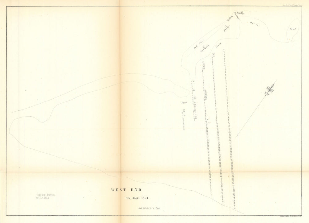 West End of Erie Harbor, Pennsylvania. US Topographical Bureau 1854 old map