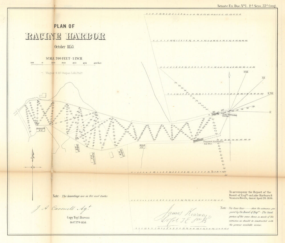 Plan of Racine Harbor, Wisconsin. US Topographical Bureau 1853 (1854) old map