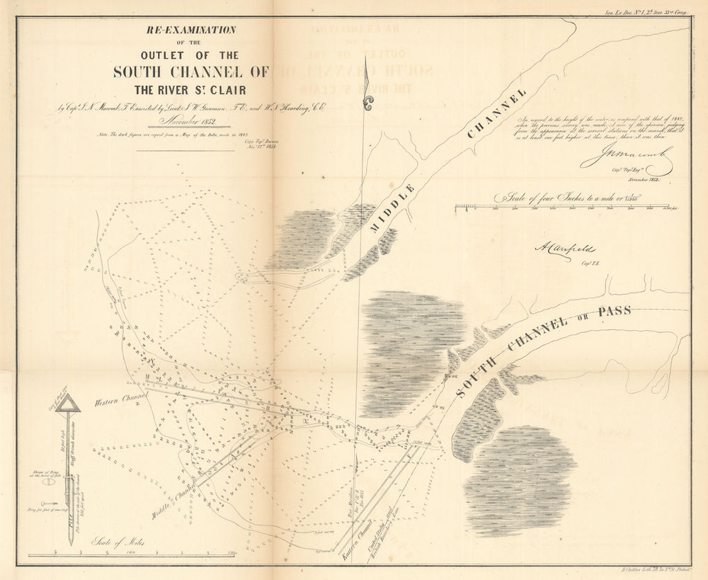 Outlet of the South Channel of the River St. Clair, Michigan 1852 (1854) map