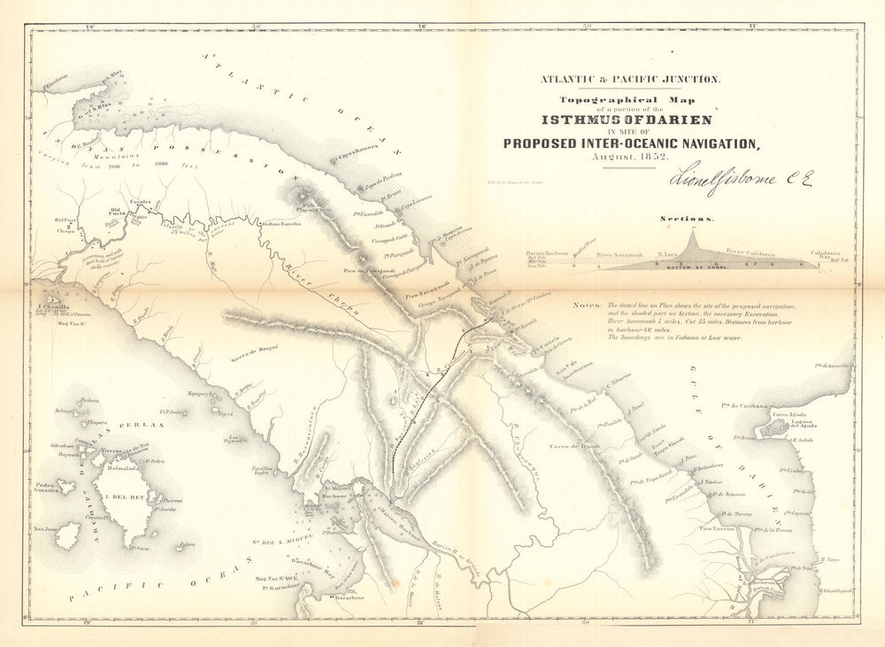 Topographical Map of… Isthmus of Darien. Proposed Panama Canal 1852 (1854)