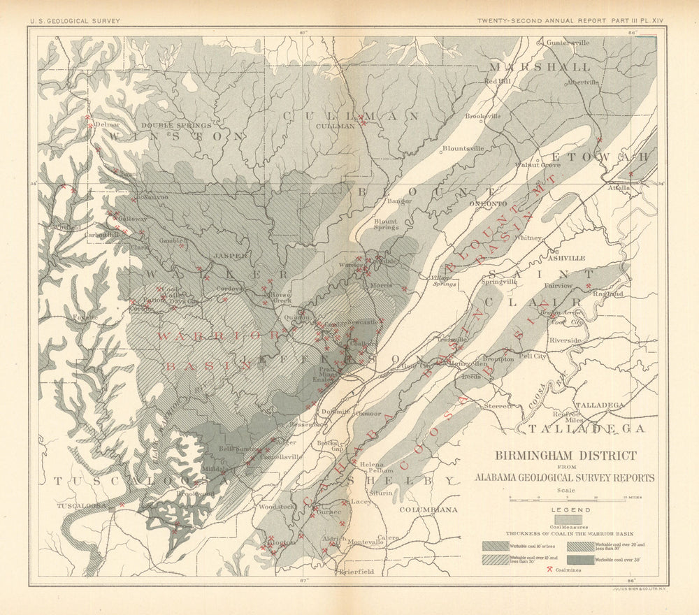 Birmingham district from Alabama Geological Survey Reports. USGS 1902 old map