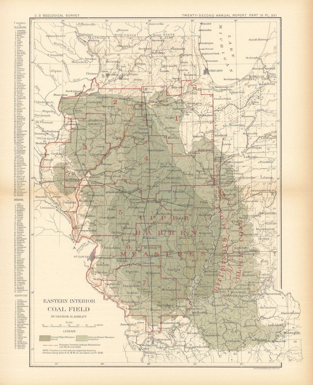 Eastern Interior coal field. Illinois. US Geological Survey 1902 old map