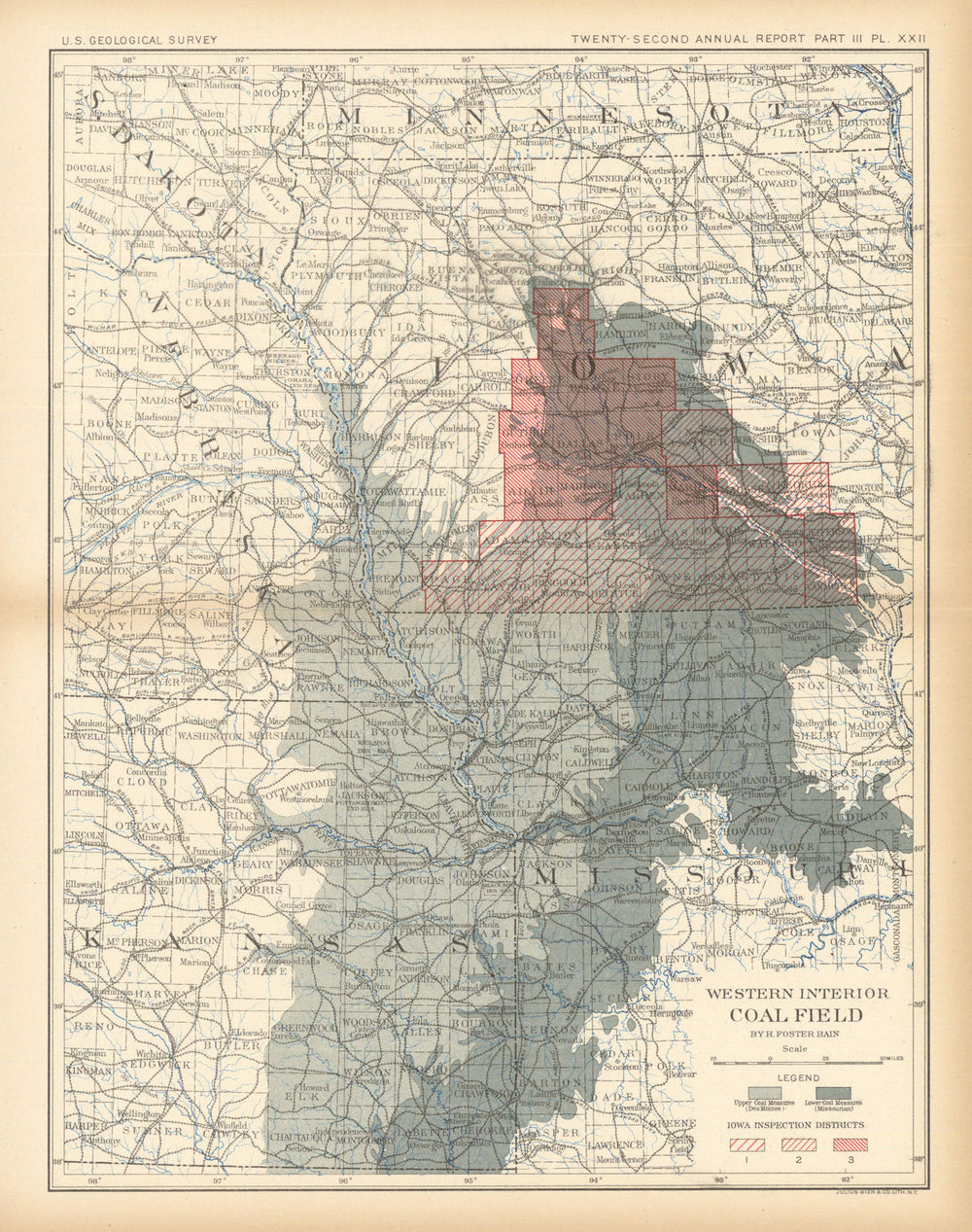 Western Interior coal field. Midwestern USA. US Geological Survey 1902 old map